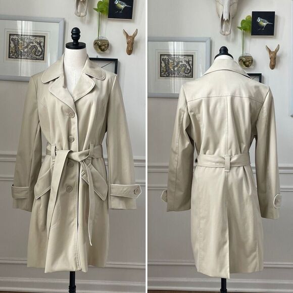 Massini Jackets & Blazers - Massini Tan Khaki Trench Coat White Trim Belted M